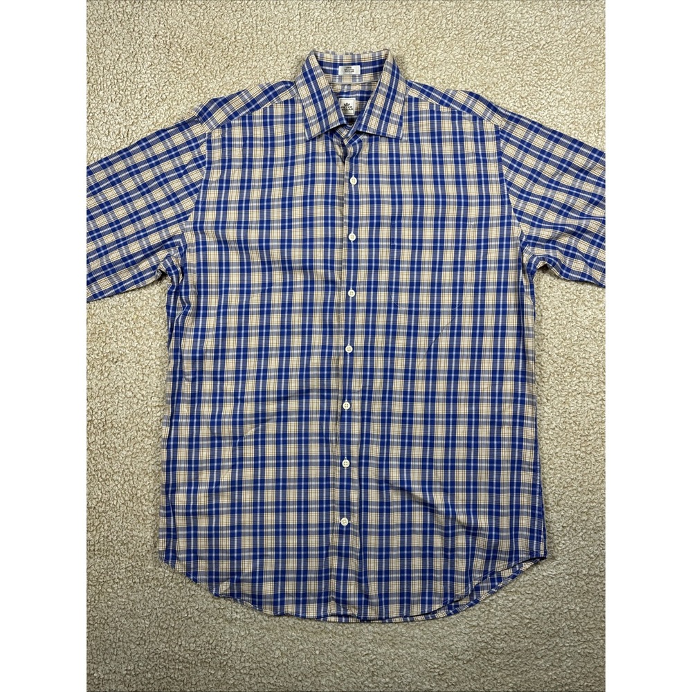 Peter Millar Button Down Shirt Mens Large Blue Plaid Long Sleeve Cotton